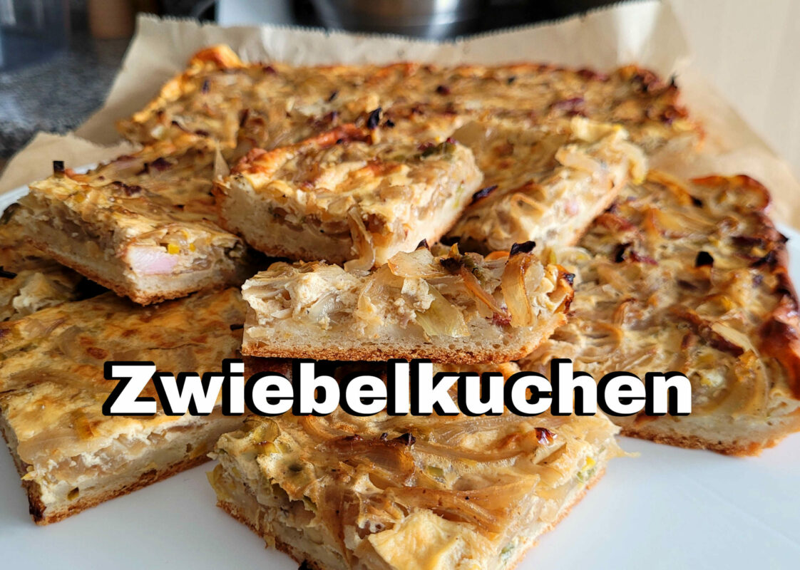 Ganz einfacher Zwiebel- Blechkuchen ohne Hefe - Meiers Kochtipps